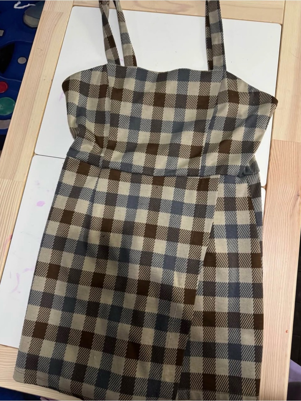 Forever 21 Plaid Strap Romper in Beige, Brown & Gray